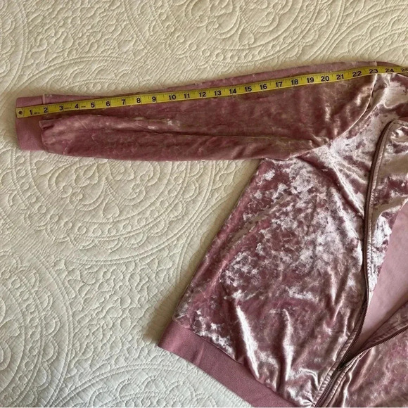 Crushed Velvet Bomber Jacket Women's Large Pink Front Zipper Light Top Y2K Glam - Picture 9 of 16
